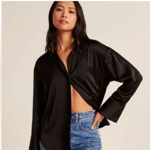 NWT Abercrombie Oversized Black Satin Button-up Shirt